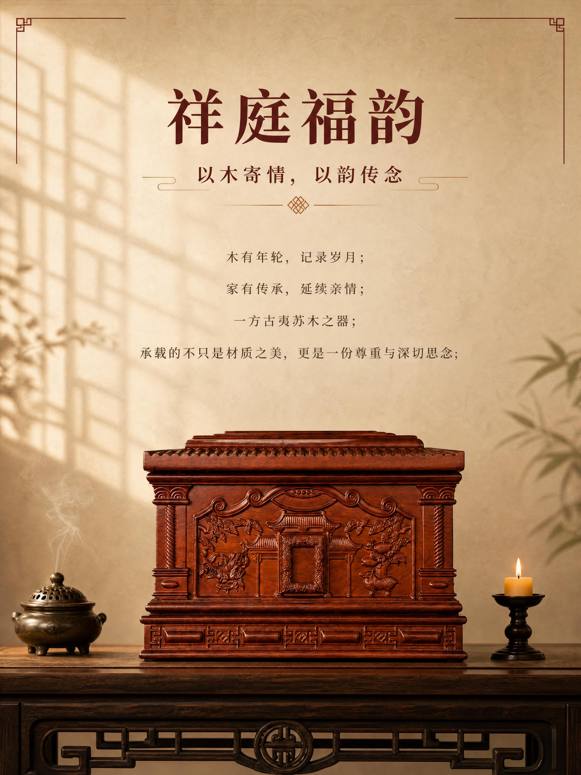 [商品] 使用【图1】祥庭福韵古夷苏木实木骨灰盒正面图；保留产… - 图片创意预览