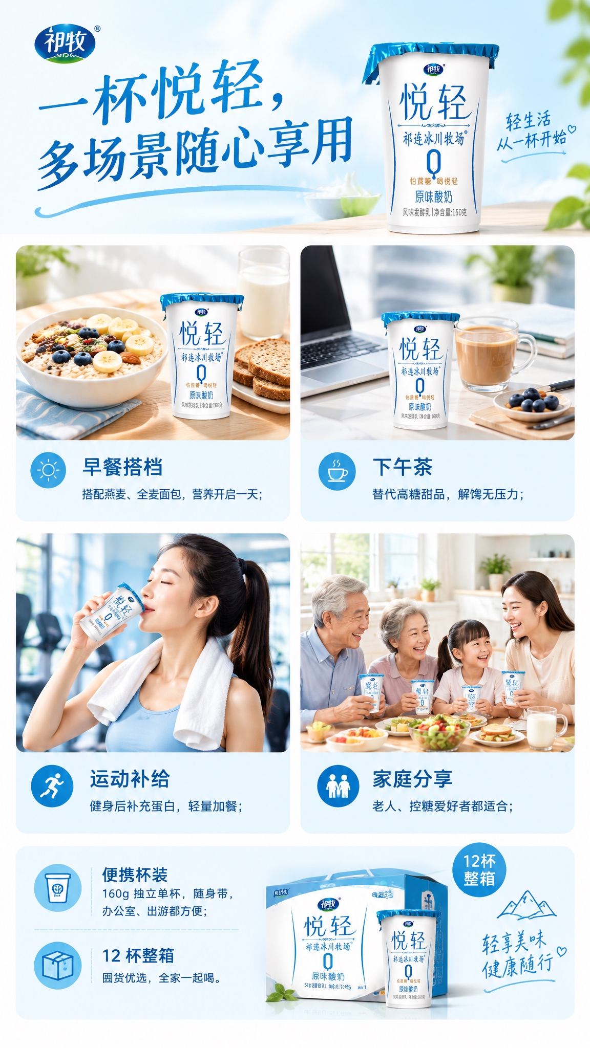 电商详情页模块，9:16竖版，标题“一杯悦轻，多场景随心享用”… - 图片创意预览