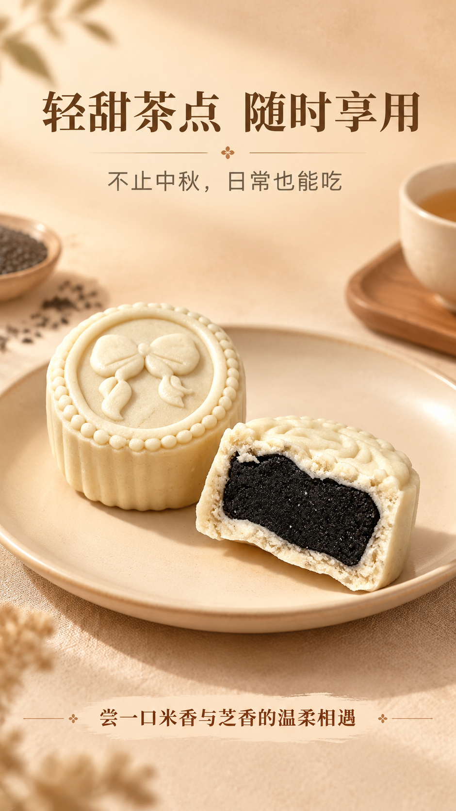 [商品] 使用【图1】完整米月饼与【图2】半块切面米月饼；保留… - 图片创意预览