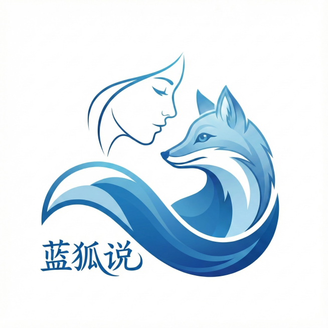 在图像左下角加上文字“蓝狐说”，跟整体风格统一，调整为最高清晰度，尺寸改公众号头像的标准以示。预览效果