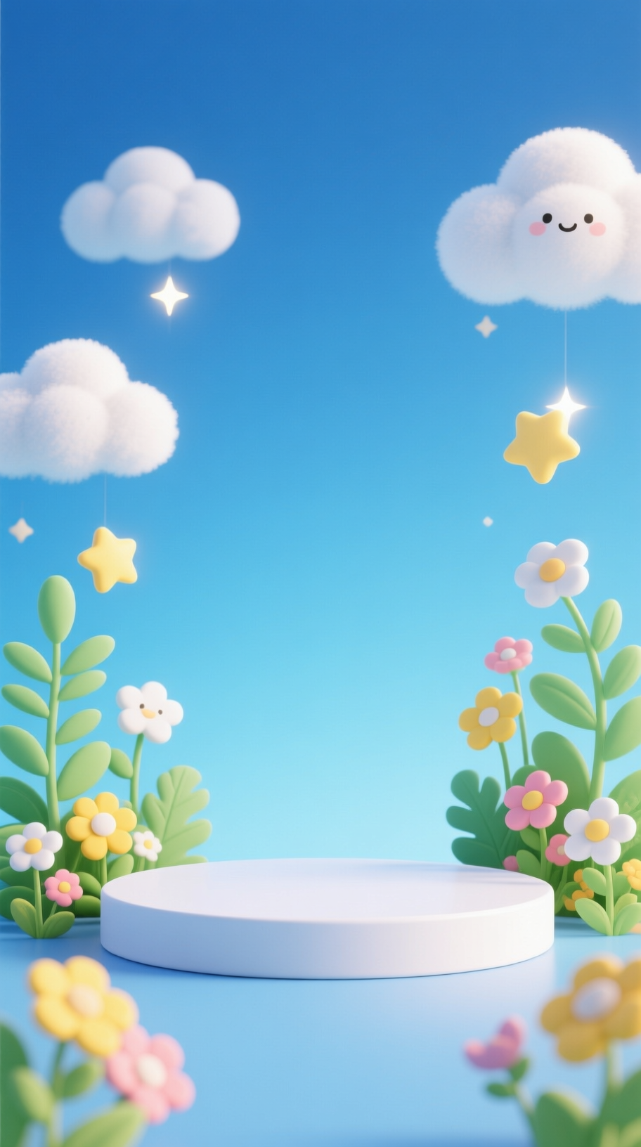 电商背景图，正视图，画面中间留出产品位置，放置一个薄的白色展台… - 图片创意预览