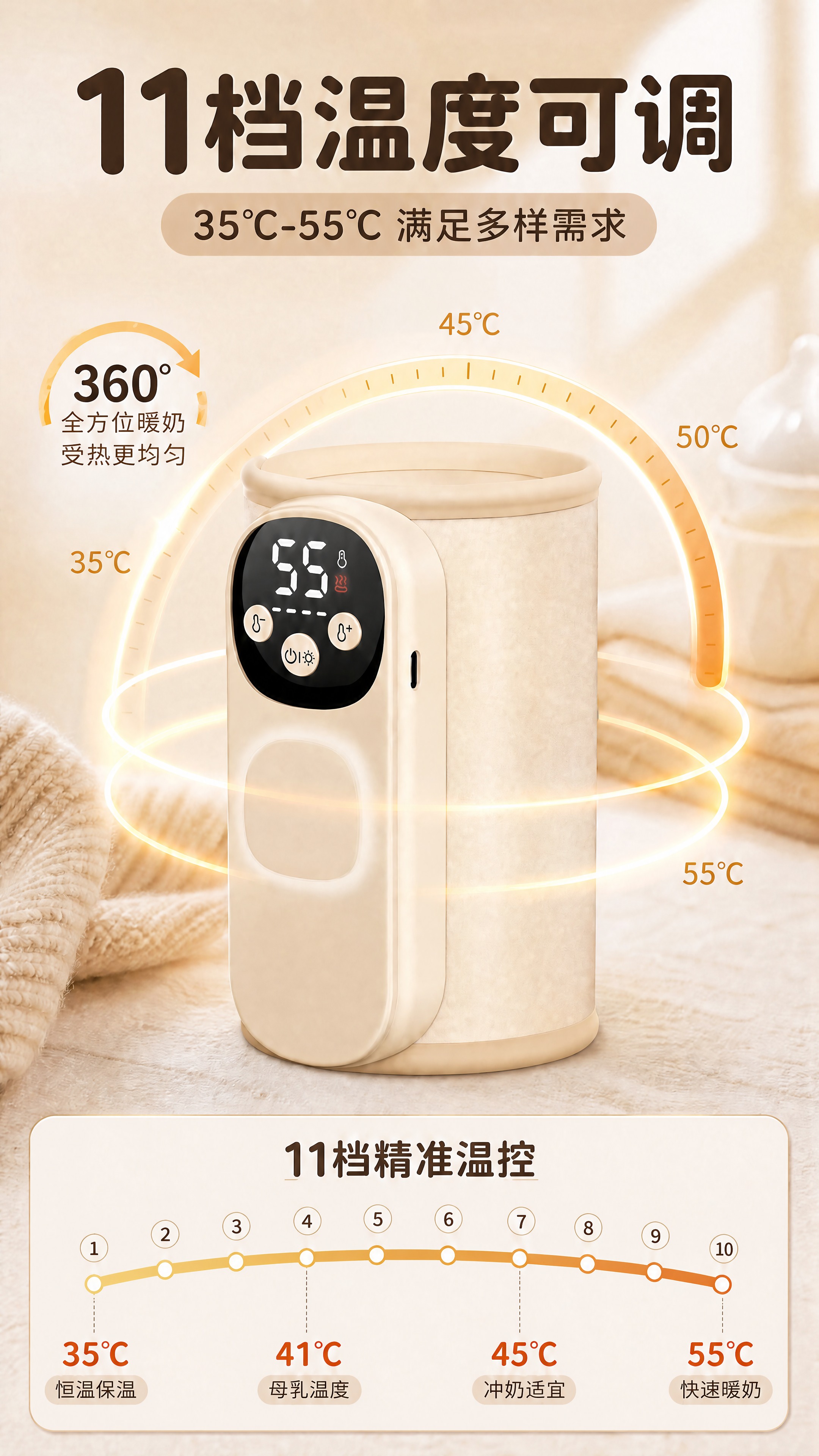 将图中底部参数卡内的"40℃"和"母乳温度"上方对应的温度数字… - 图片创意预览