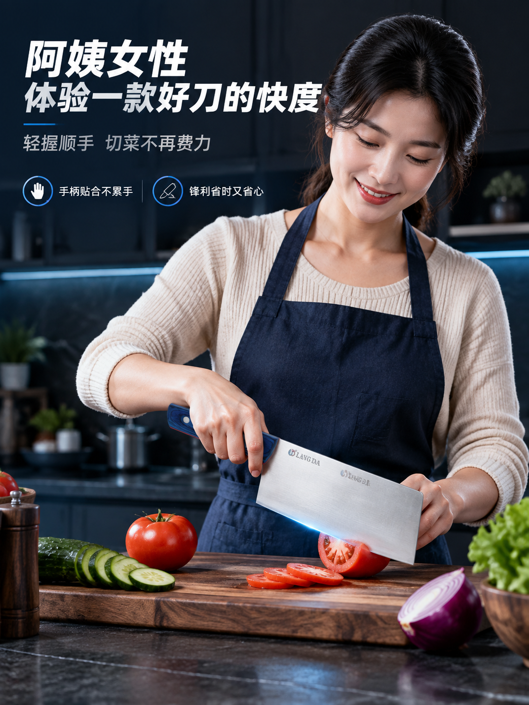 [商品] 使用【图2】蓝韵木刃菜刀；保留银色刀身、蓝色木纹手柄… - 图片创意预览