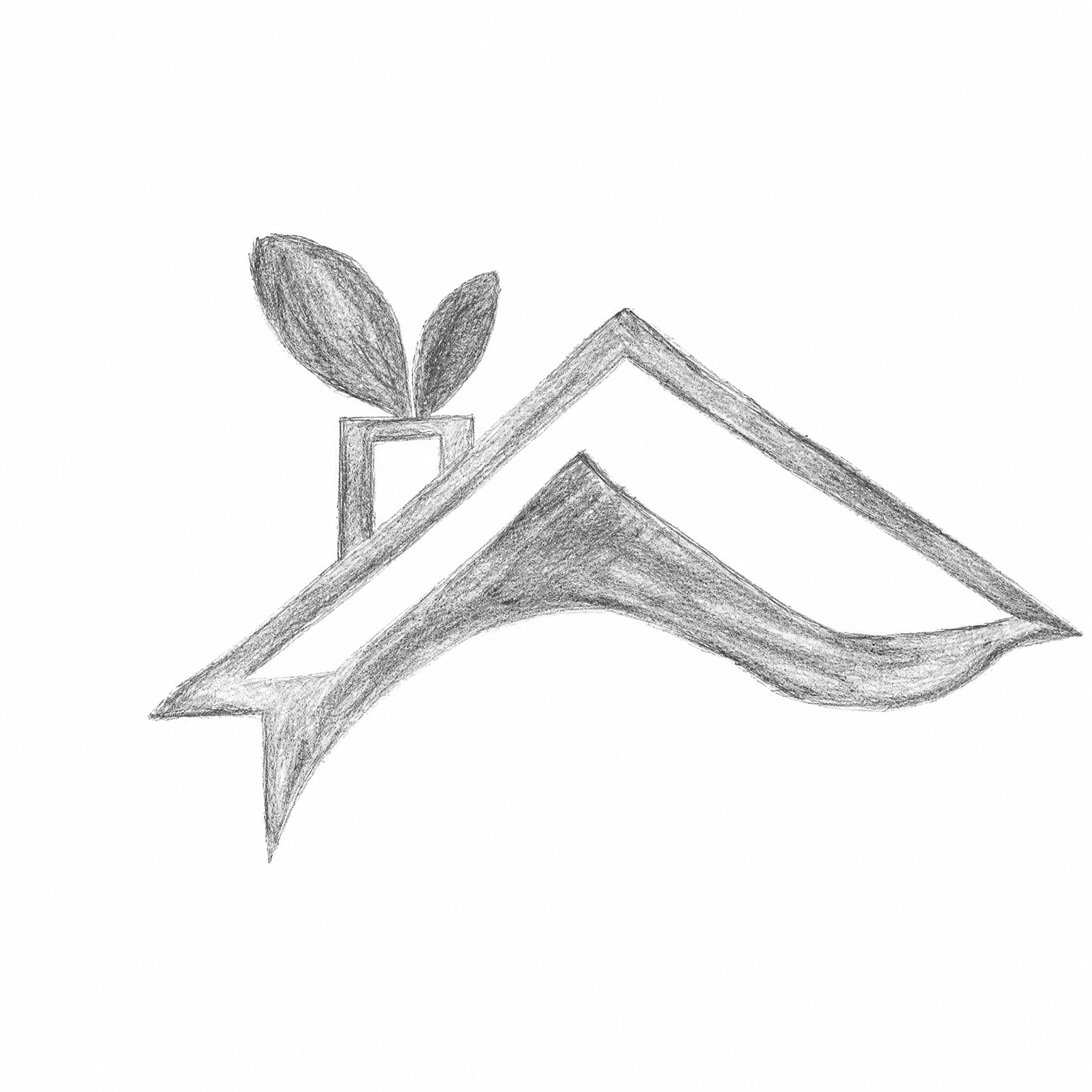 基于参考图中的房屋屋顶与烟囱叶子图案，生成黑白铅笔素描风格的白… - 图片创意预览