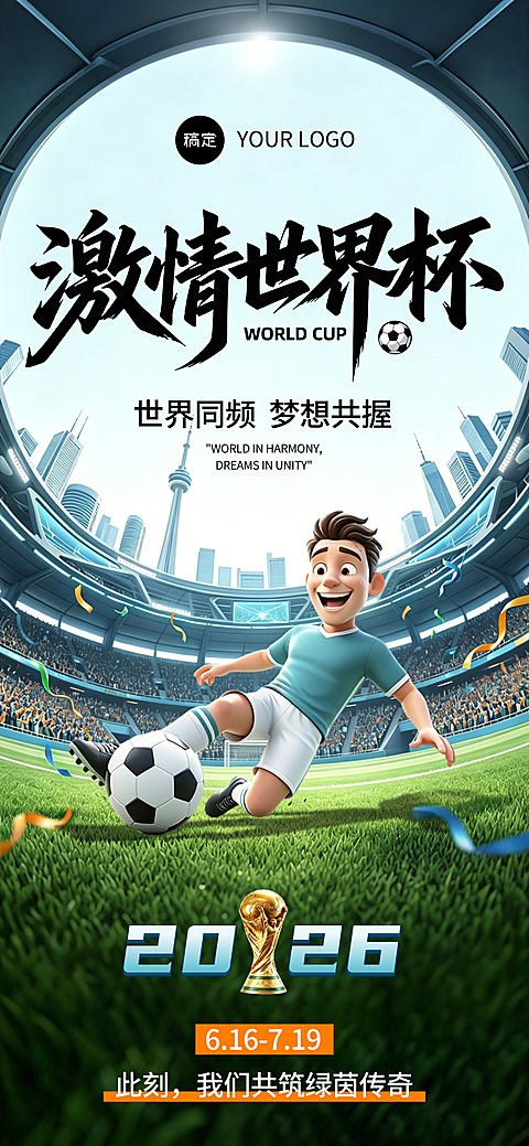 2026足球世界杯宣传推广科技风全屏竖版海报