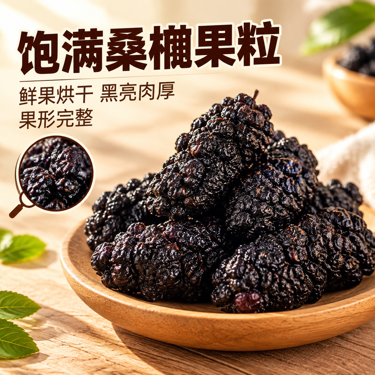 [主图-2] 饱满桑椹果粒卖点图，展示鲜果烘干、黑亮肉厚、果形… - 图片创意预览