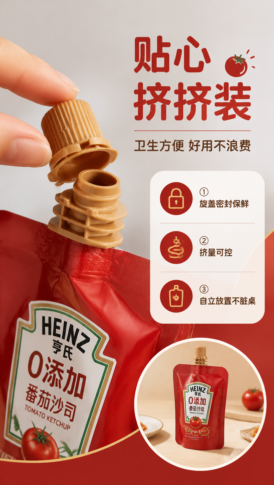 [商品] 使用【图1】亨氏0添加番茄沙司红色挤挤袋装；保留吸嘴… - 图片创意预览