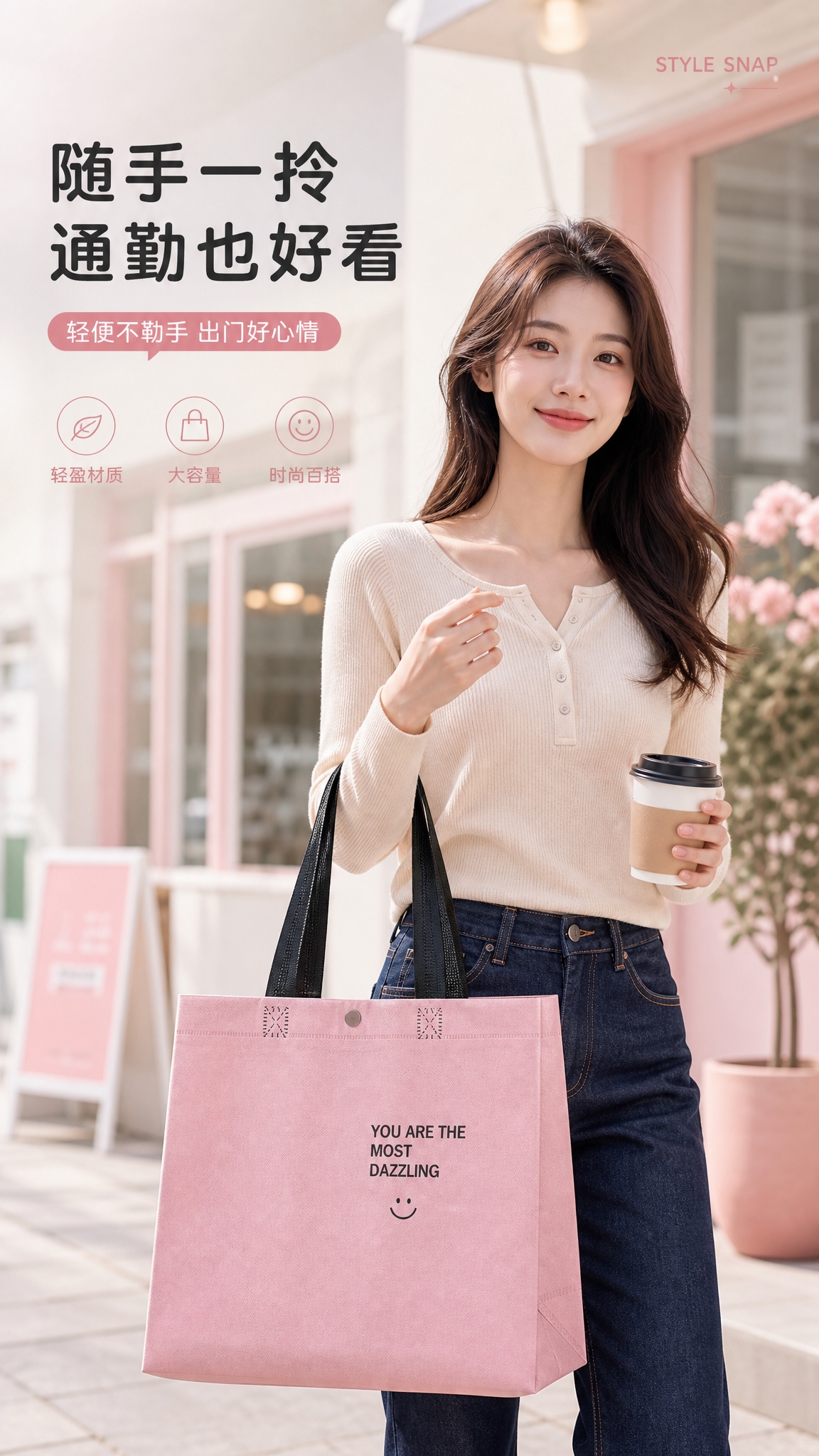 [商品] 使用【图1】粉色无纺布手提袋（环保购物袋）；商品处理… - 图片创意预览