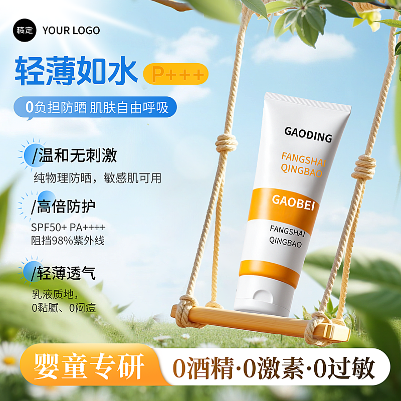 电商美妆夏天防晒霜秋千创意展台产品展示营销电商商品主图