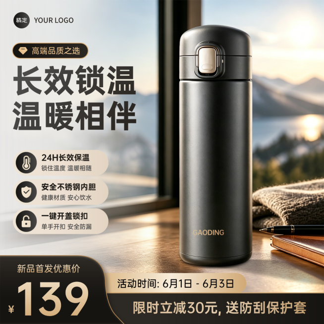 保温杯保冷杯水杯家居百货电商零售主图预览效果