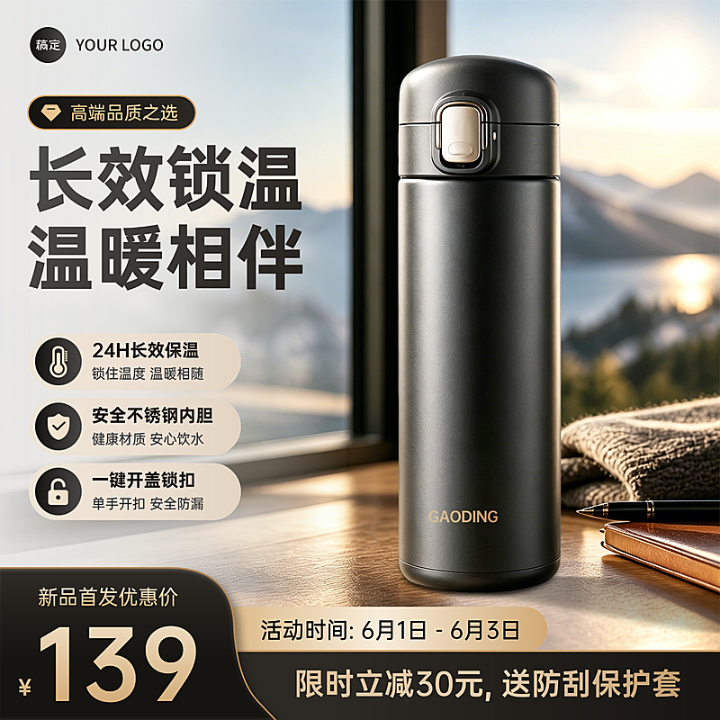 保温杯保冷杯水杯家居百货电商零售主图