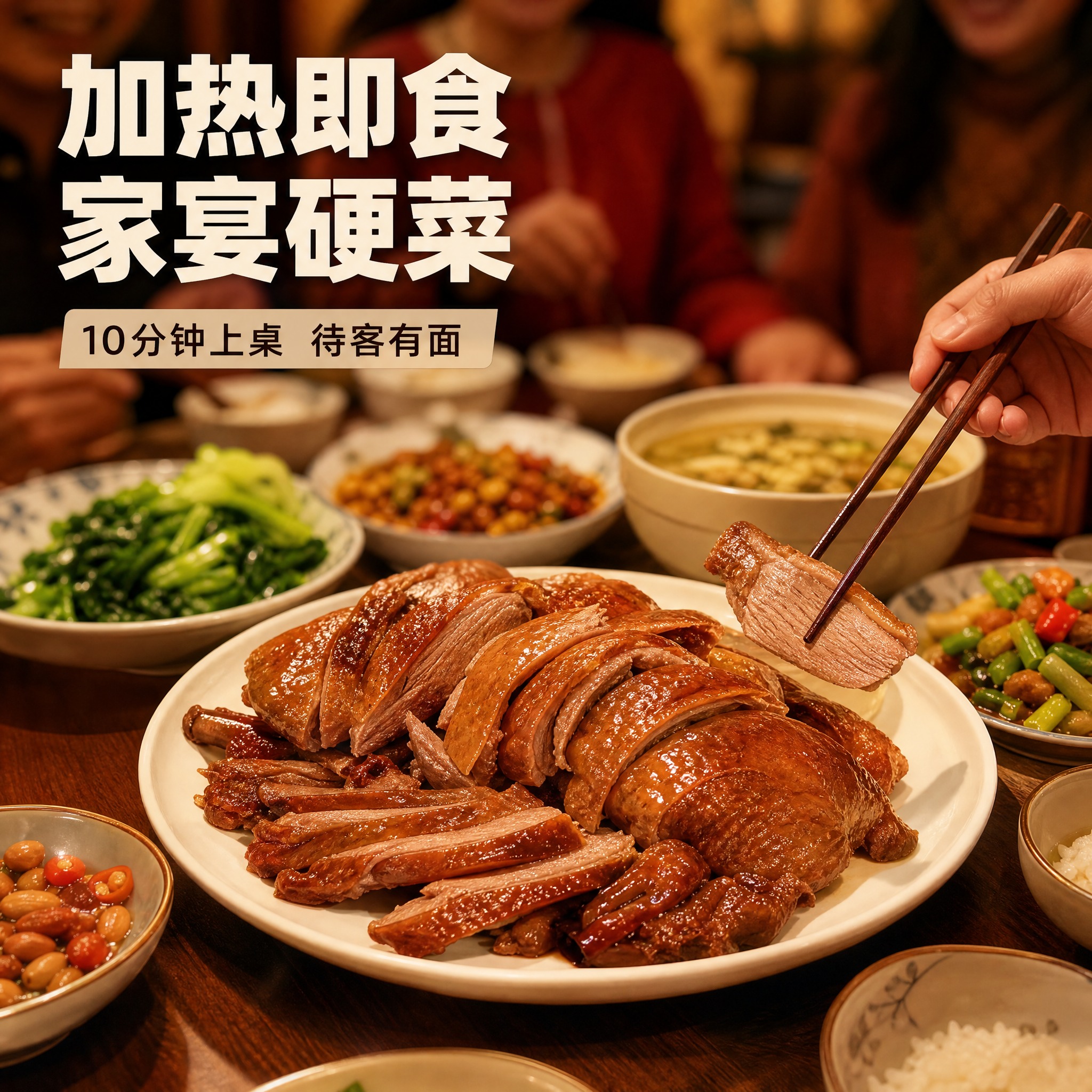 [主图-4] 卤水鹅 家宴食用场景展示，突出加热即食的便捷性与… - 图片创意预览
