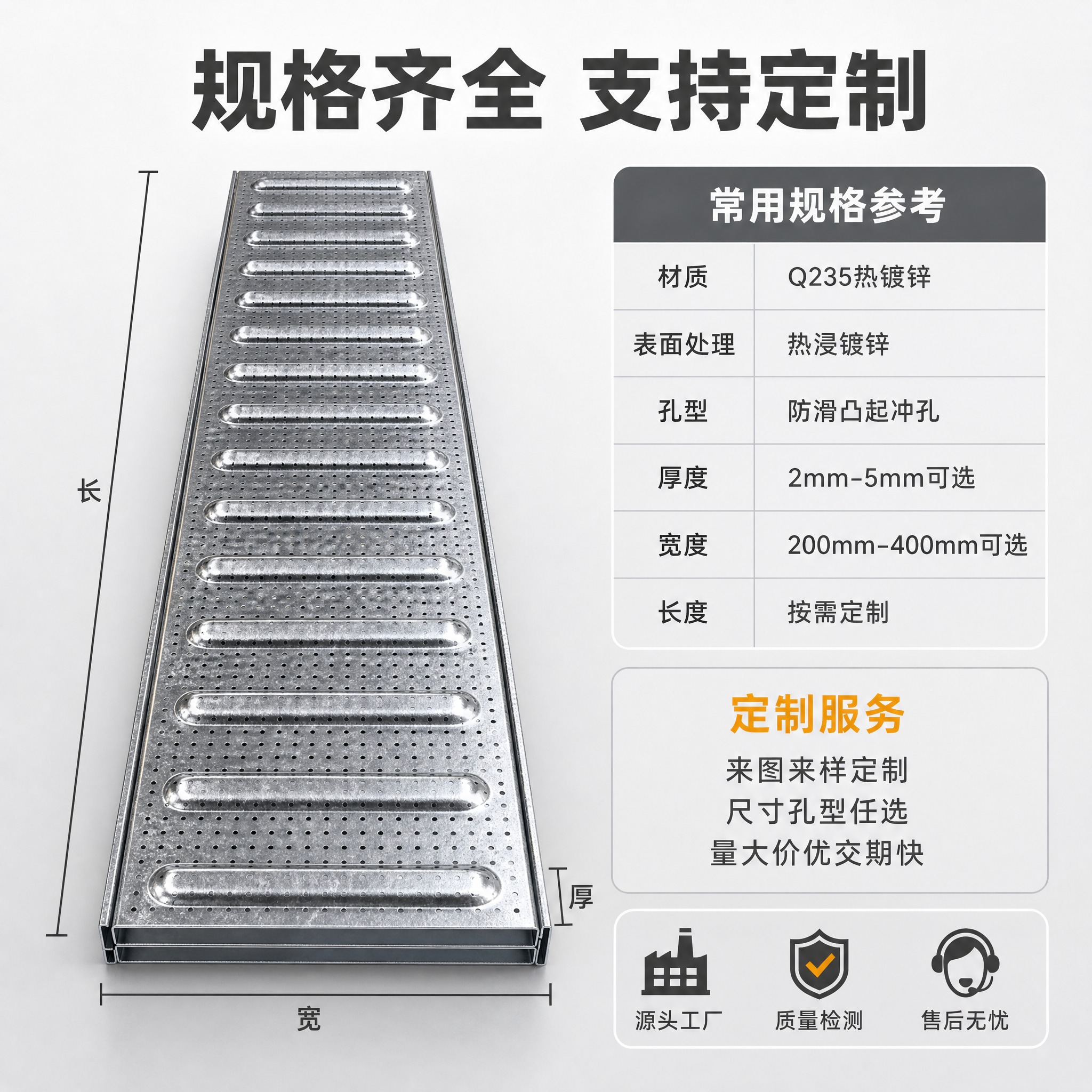 [主图-5] 镀锌钢格板规格参数图 展示尺寸规格与定制服务 [… - 图片创意预览