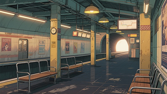 二次元，地铁站，细节丰富，暖黄色，氛围回忆，生成2张，不要人，4k