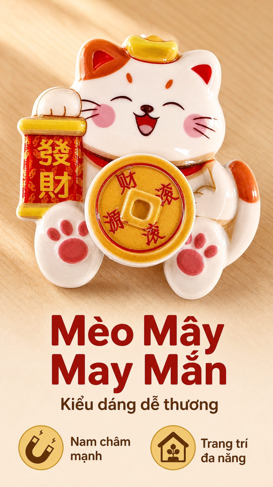 [主图-3] 招财猫款冰箱贴特写，展示铜钱与卷轴细节。 [统一… - 图片创意预览