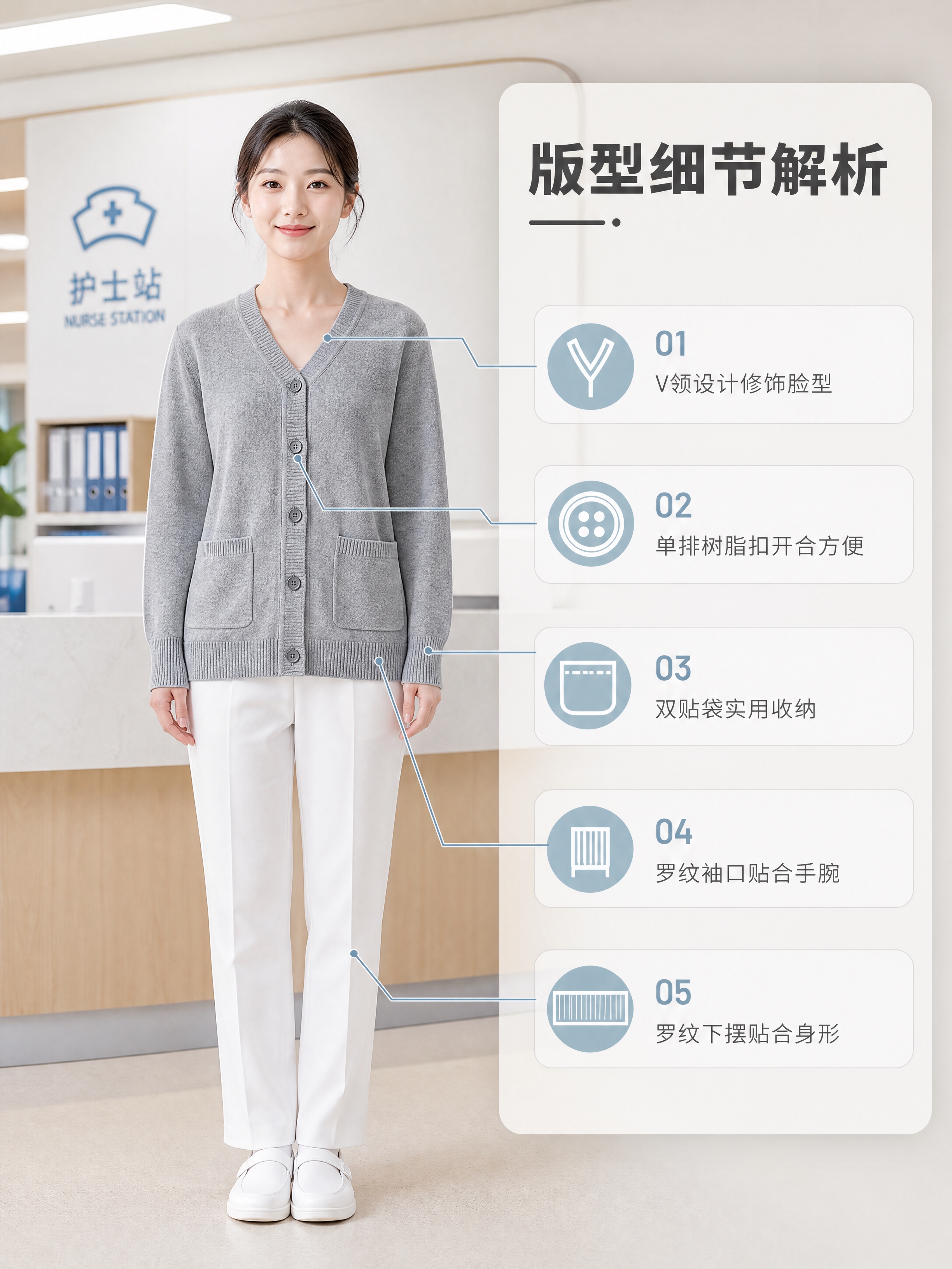 [商品] 使用【图1】灰色V领单排扣针织开衫；商品处理：保留V… - 图片创意预览