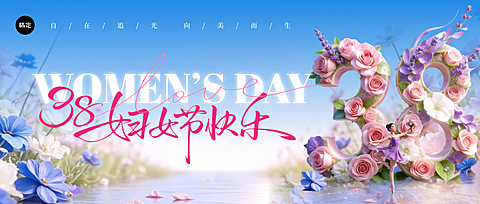 妇女节女神节女王节38节日祝福通用3D感微信公众号封面