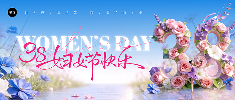 妇女节女神节女王节38节日祝福通用3D感微信公众号封面