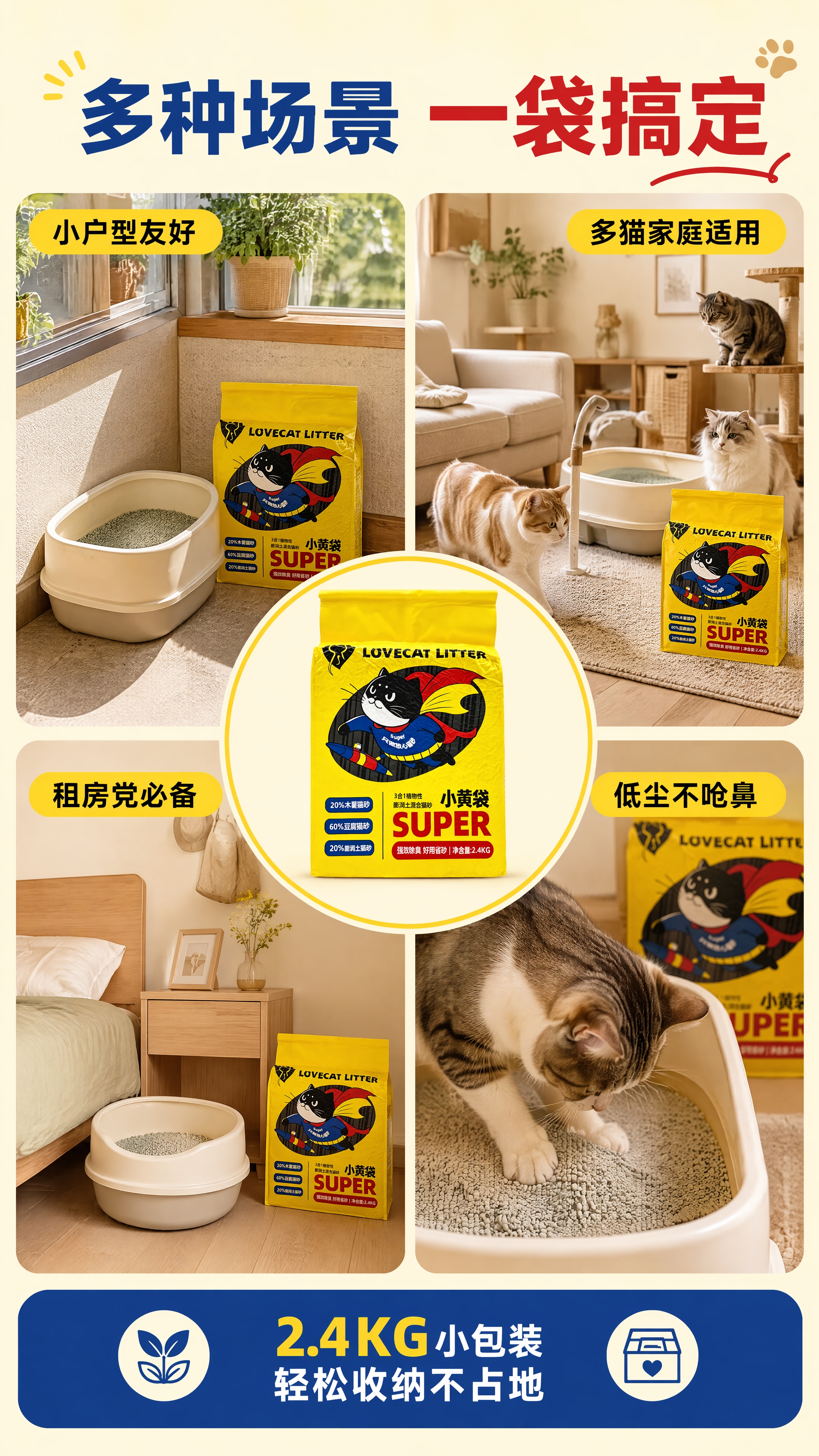 [第6张] 使用场景页-多场景拼图展示低尘舒适体验。本张使用【… - 图片创意预览