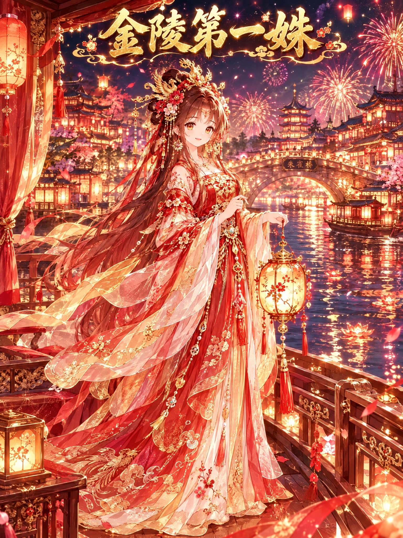 金陵古都仙子单人全身立绘，剧情结局画面。金陵：深棕渐变酒红长发… - 图片创意预览
