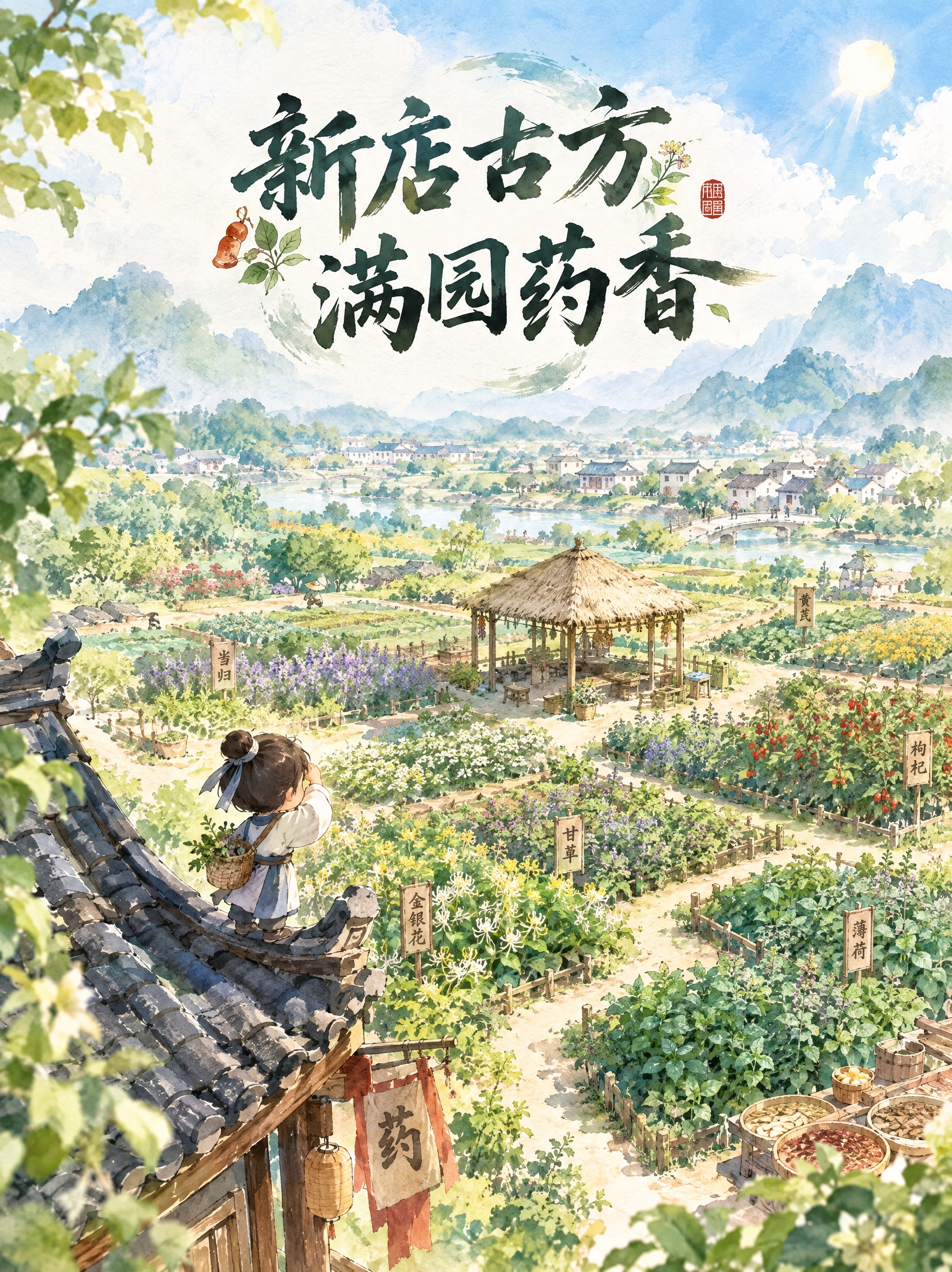 国风写意水彩风格，无描边，纯水墨晕染表现，桌游竖版封面设计，竖… - 图片创意预览
