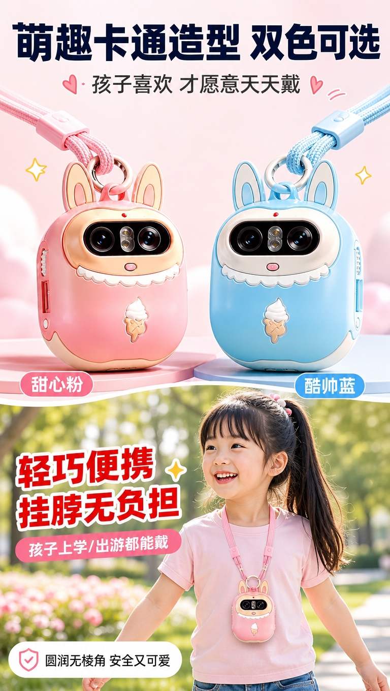 [商品] 使用【图1】粉色卡通兔子造型儿童4G对讲监护器；保留… - 图片创意预览