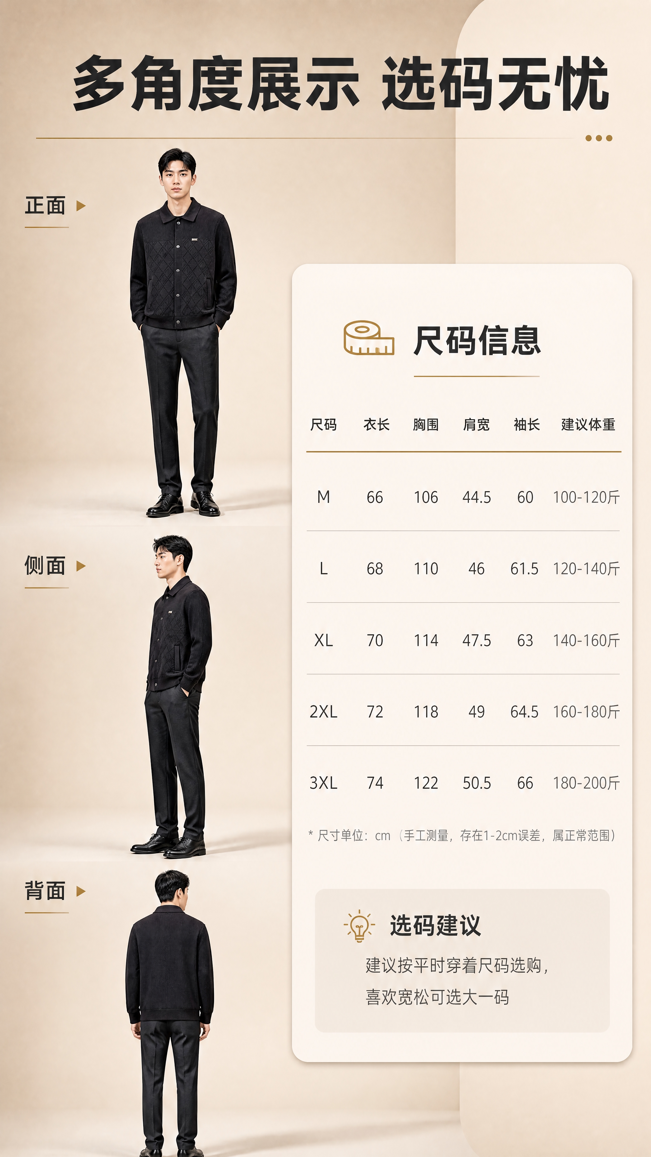[商品] 使用【图1】男士黑色翻领针织开衫夹克；商品处理：保留… - 图片创意预览