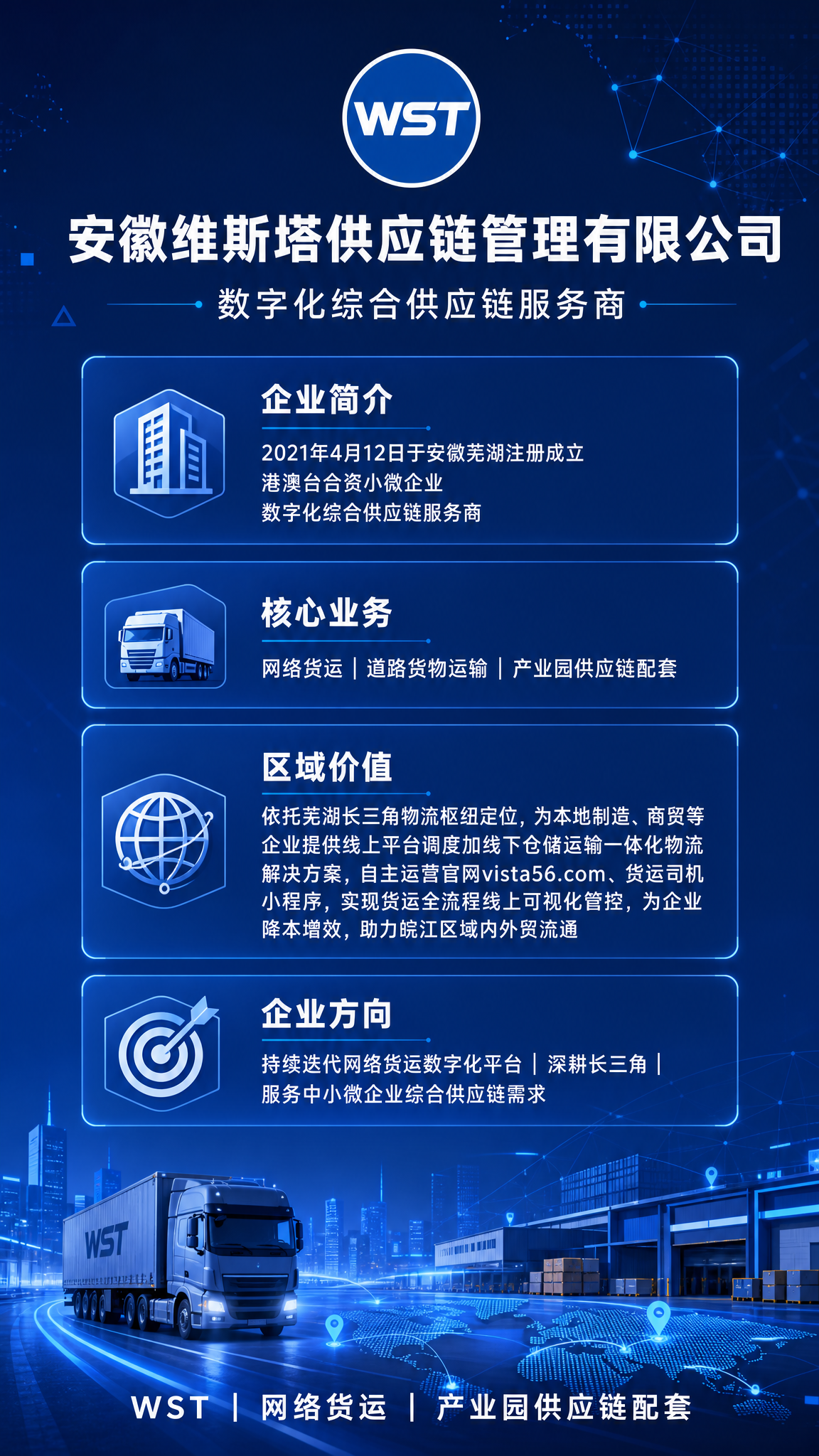 竖版企业宣传海报，9:16比例，2K分辨率，商务科技风格，深蓝… - 图片创意预览