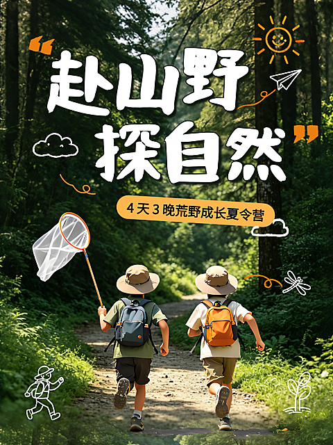 童趣户外探索夏令营宣传小红书封面