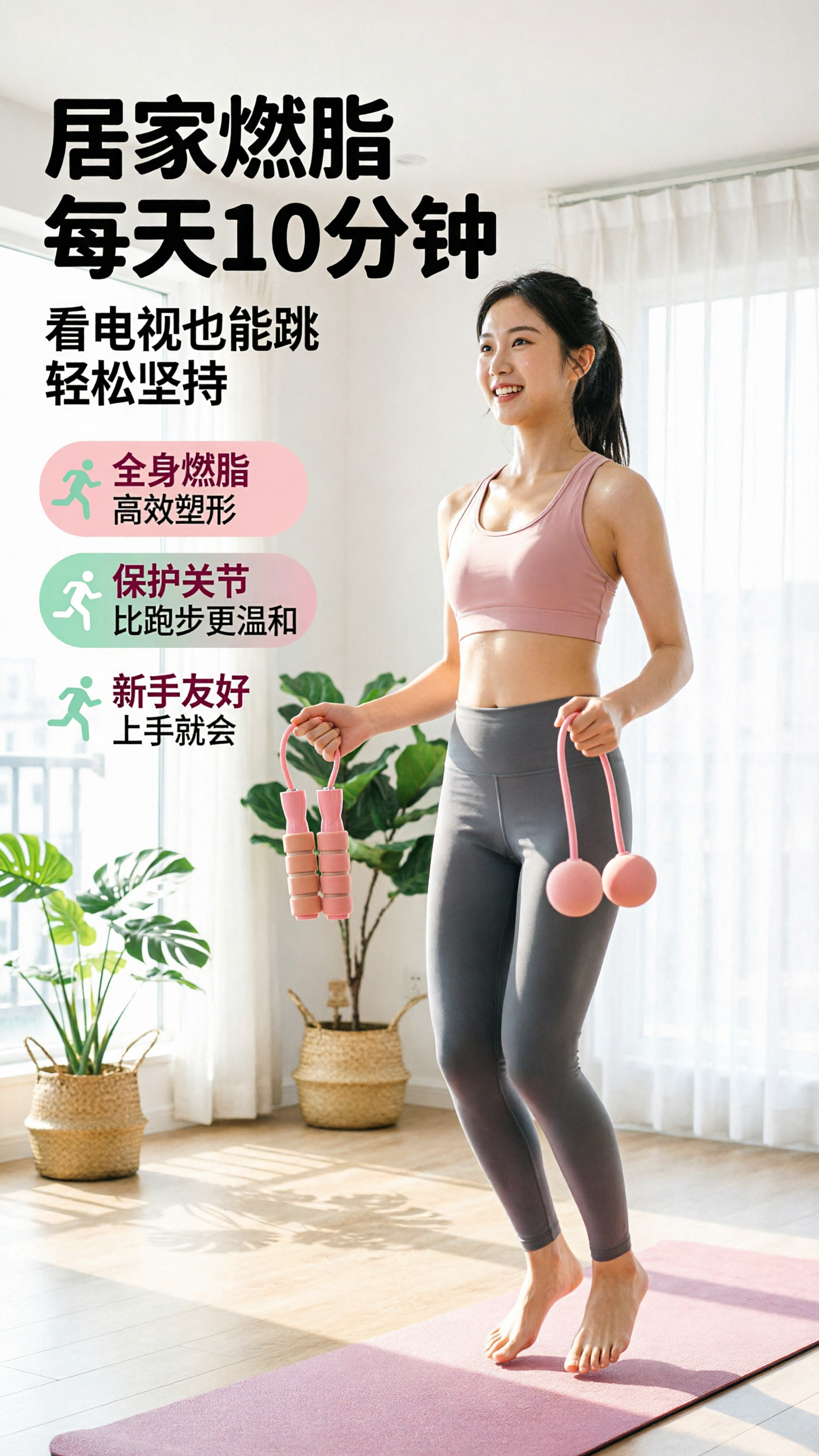[商品] 使用【图1】蜜桃粉无绳跳绳；保留双重力球、软绳、塑料… - 图片创意预览