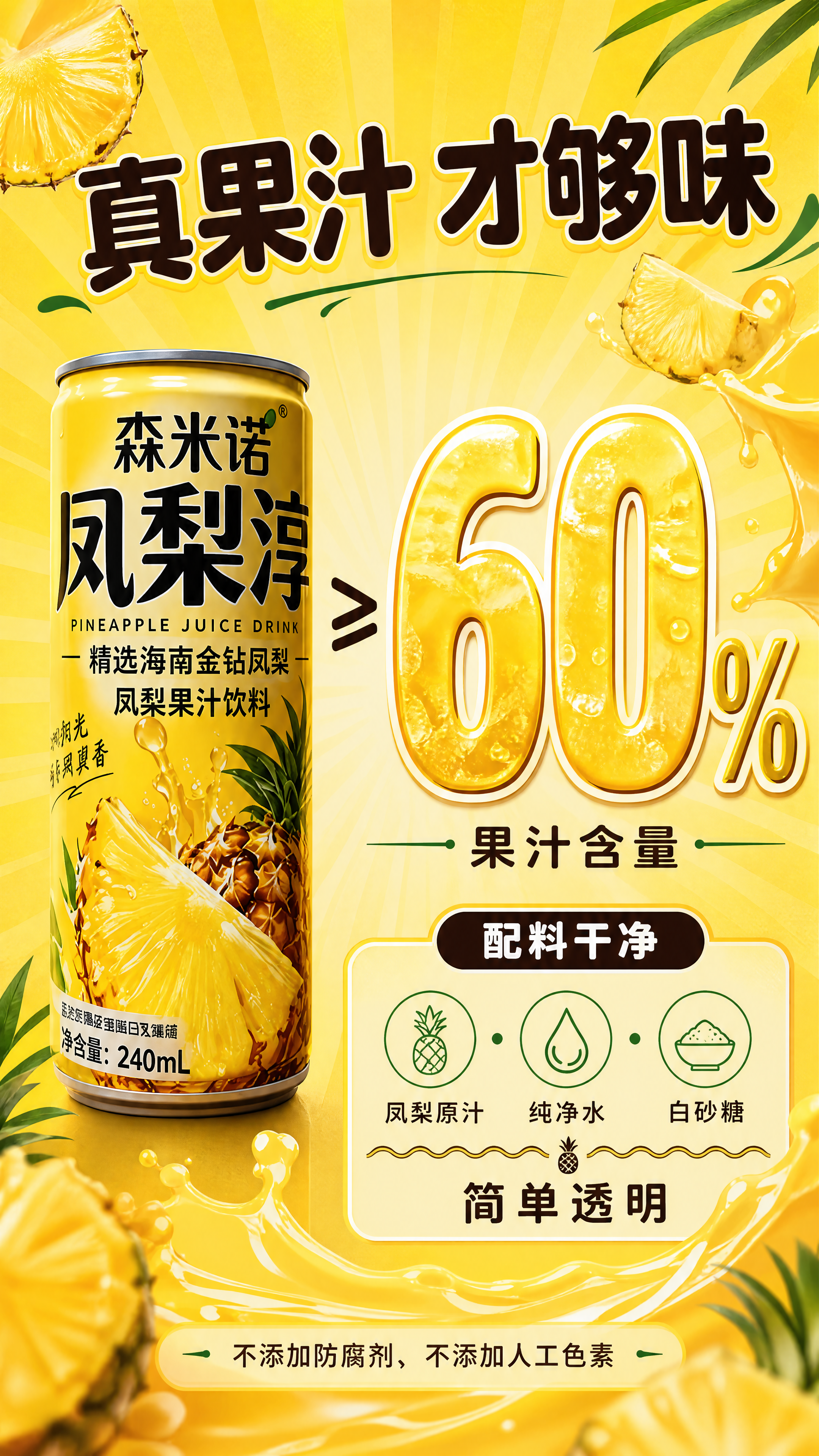 [商品] 使用【图1】森米诺凤梨淳细长易拉罐；保留罐体细长比例… - 图片创意预览