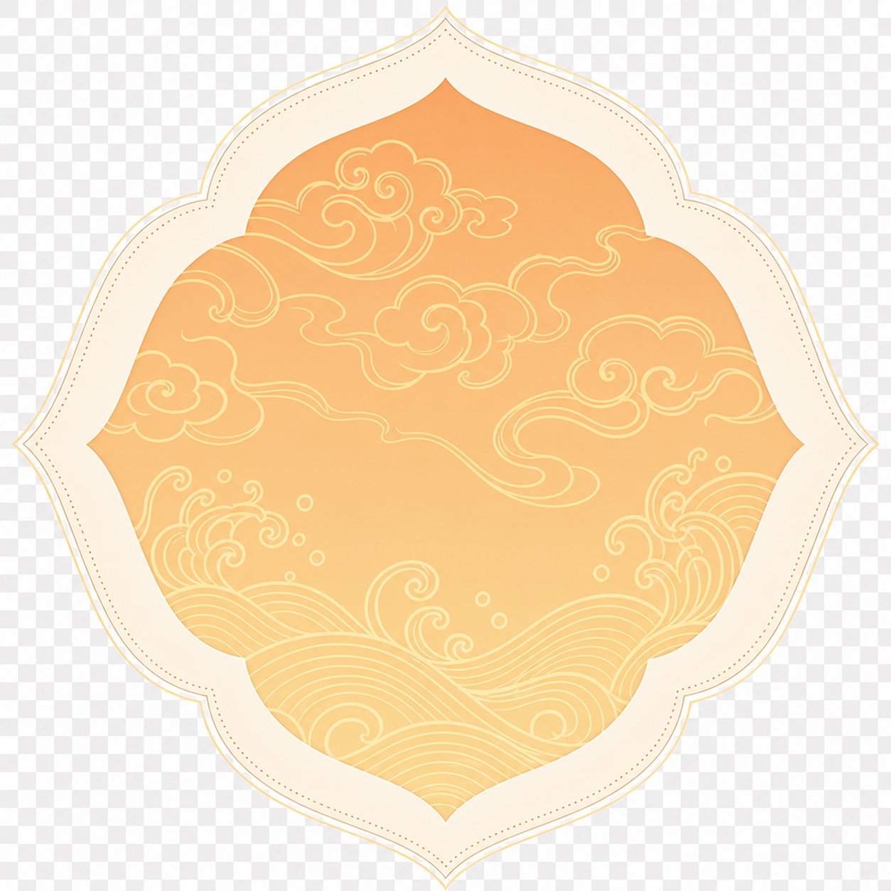 参考图的国风花形边框样式和暖橙黄色调，重新设计内部图案，保持外… - 图片创意预览