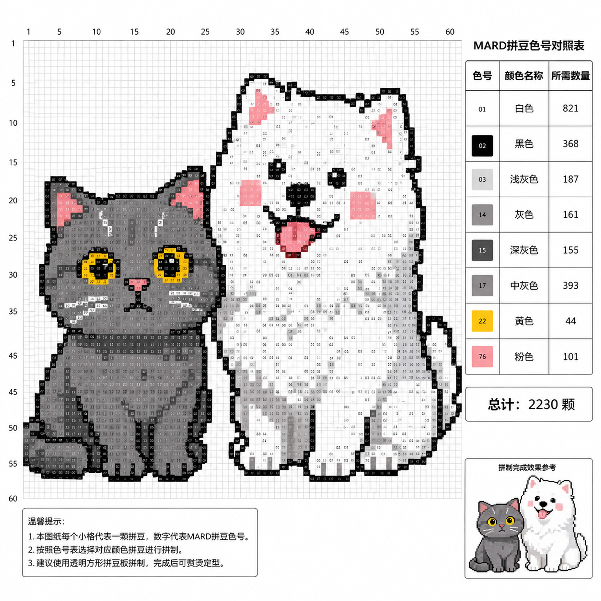 基于参考图中的灰色猫咪和白色萨摩耶狗狗像素画形象，生成一张标准… - 图片创意预览