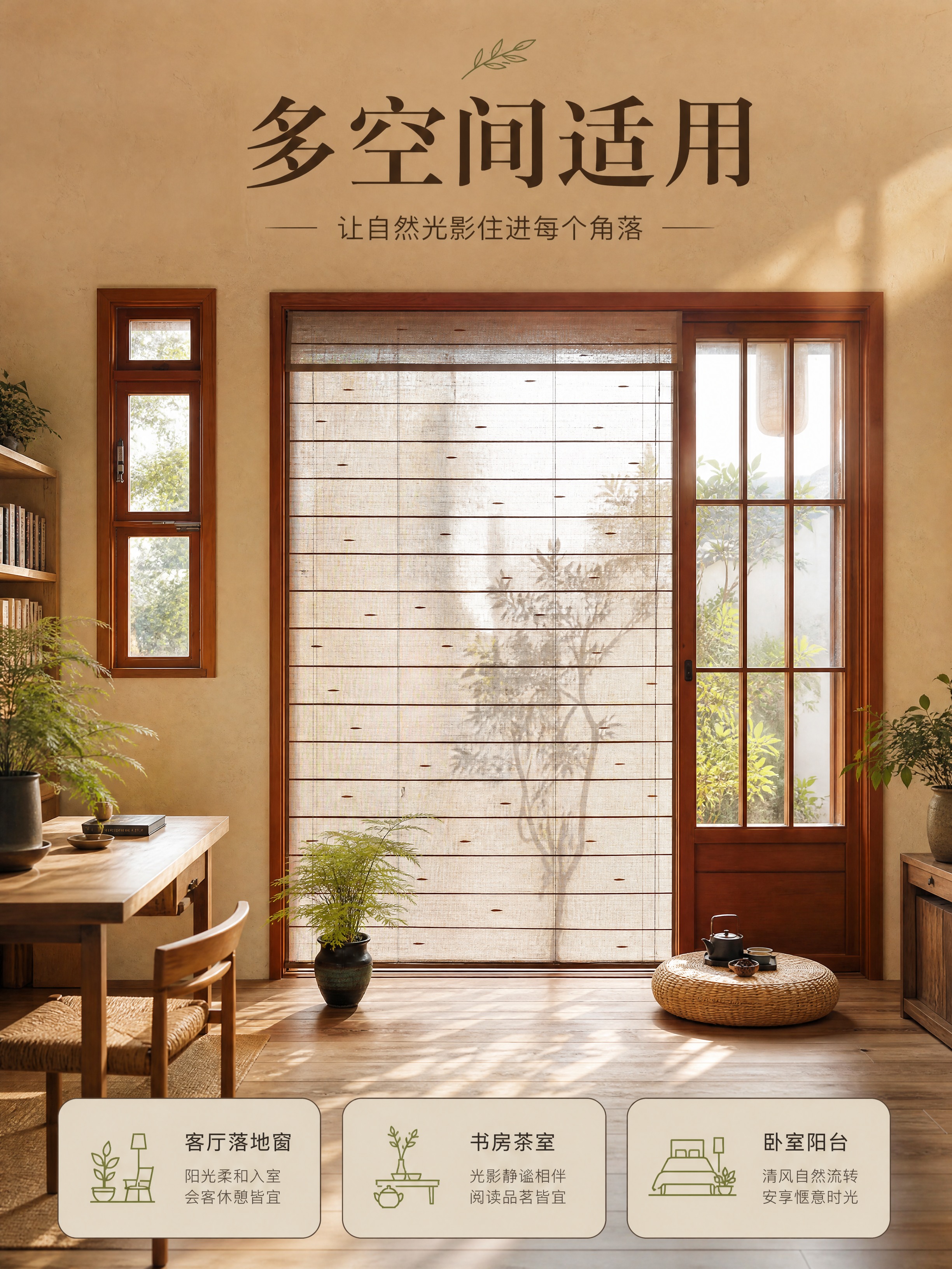 [商品] 使用【图9】亚麻卷帘客厅落地窗场景；商品处理：保留卷… - 图片创意预览