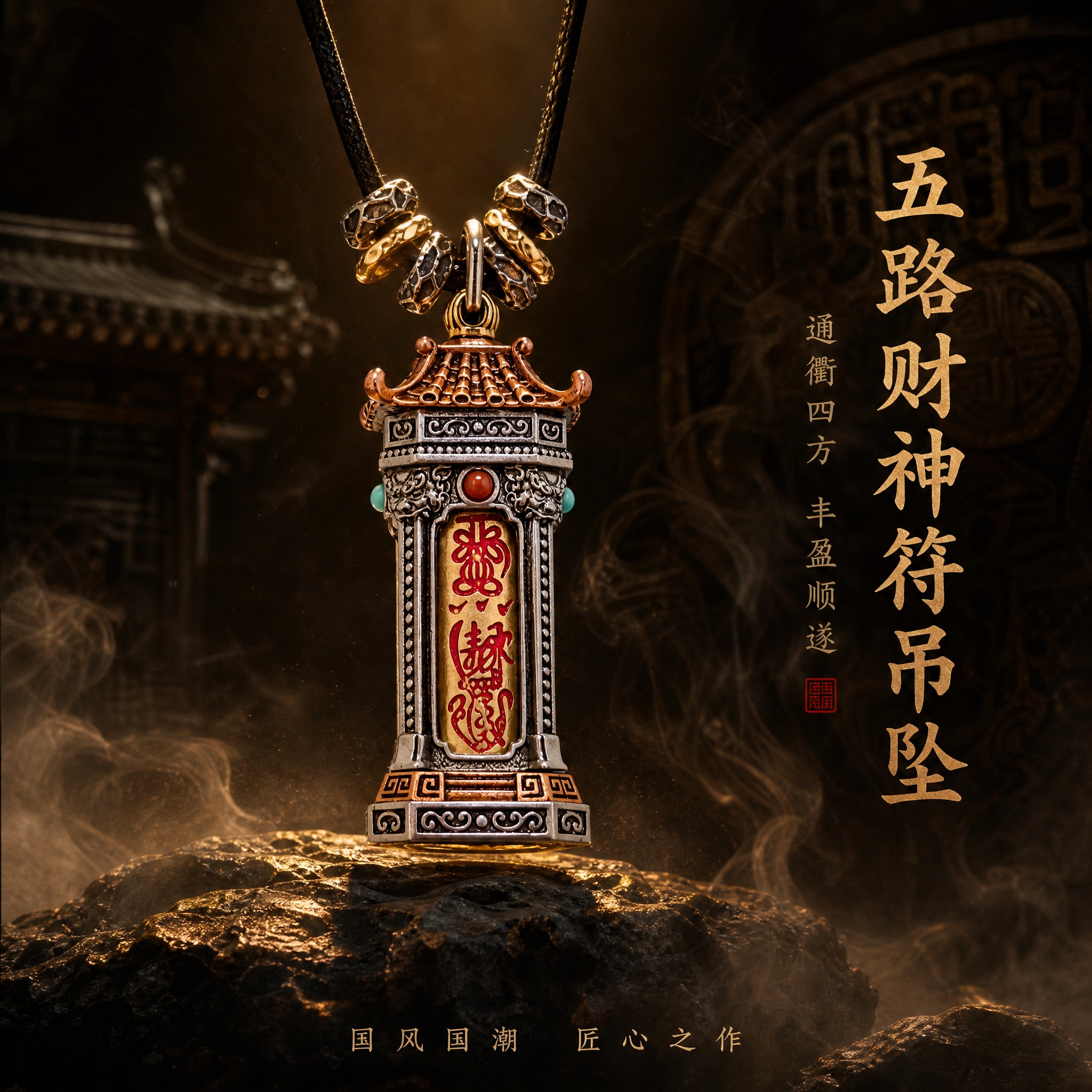 淘宝天猫电商主图，1:1正方形，深色中式场景背景，暗调古风，岩… - 图片创意预览