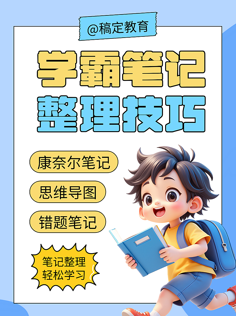 蓝色卡通学霸笔记知识分享小红书封面