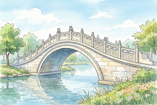把这张图片中的桥抠出来转成插画风格的