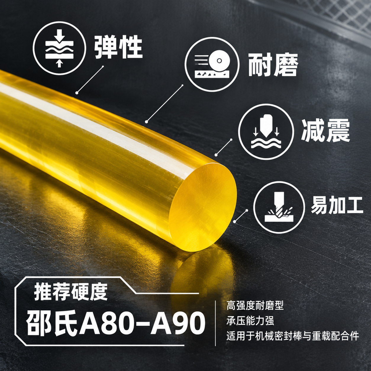 [主图-3] 材质卖点图，突出半透明黄PU材料的四大核心性能优… - 图片创意预览