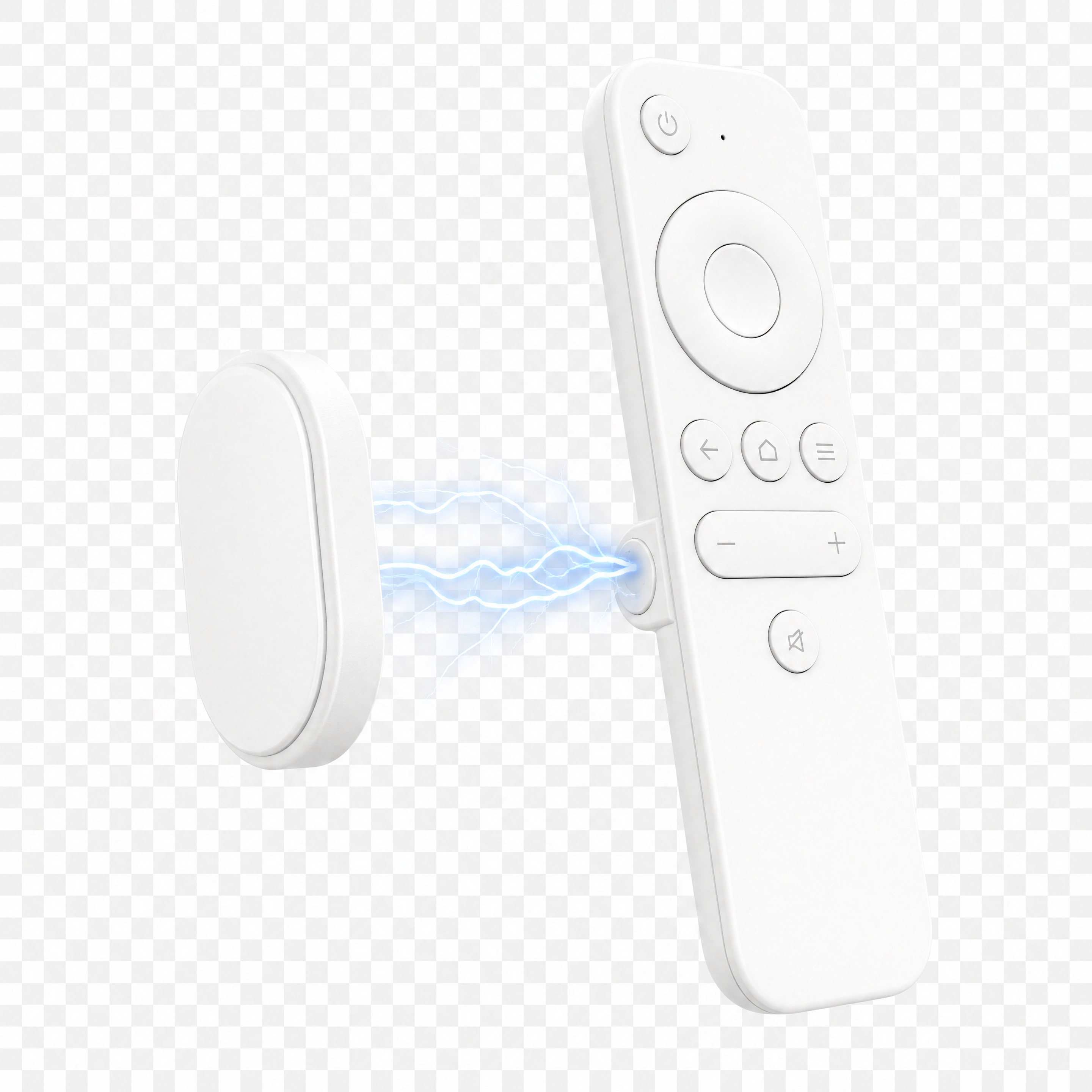 白色遥控器磁吸贴产品，椭圆形磁吸贴与磁吸扣之间有蓝色闪电状磁吸… - 图片创意预览