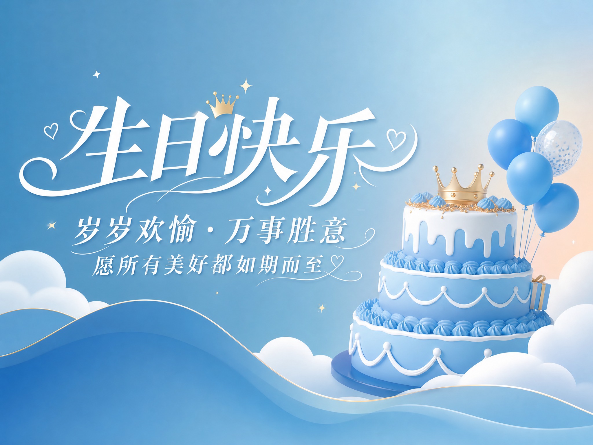 参考图中的蓝色生日主题风格，生成一张生日背景图，保留浅蓝色渐变… - 图片创意预览