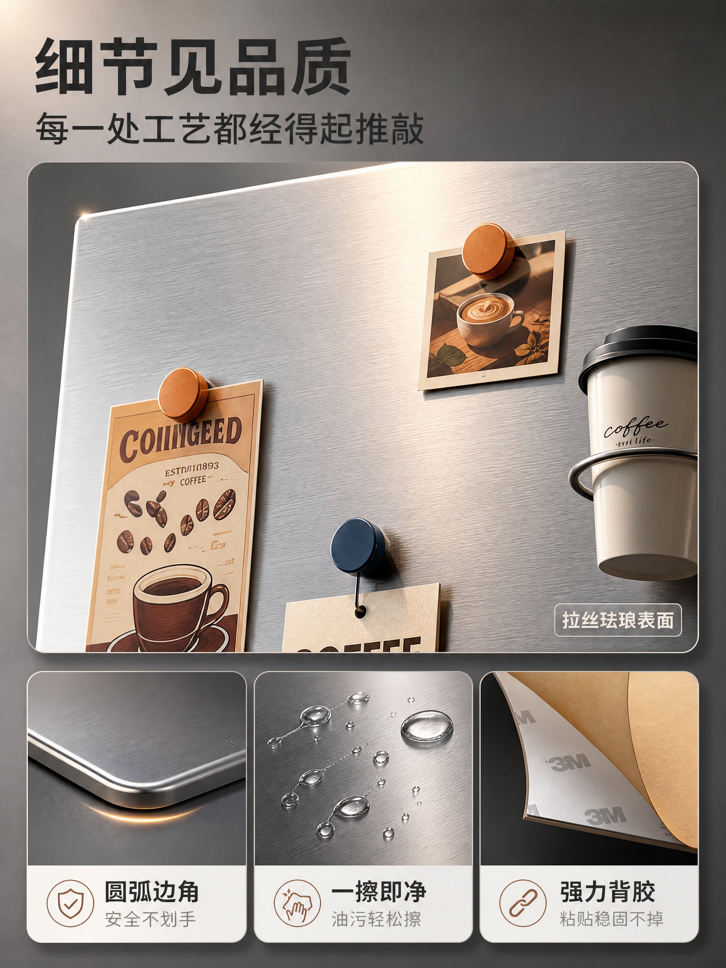 [商品] 使用【图1】不锈钢珐琅板；保留银色金属拉丝质感；放大… - 图片创意预览