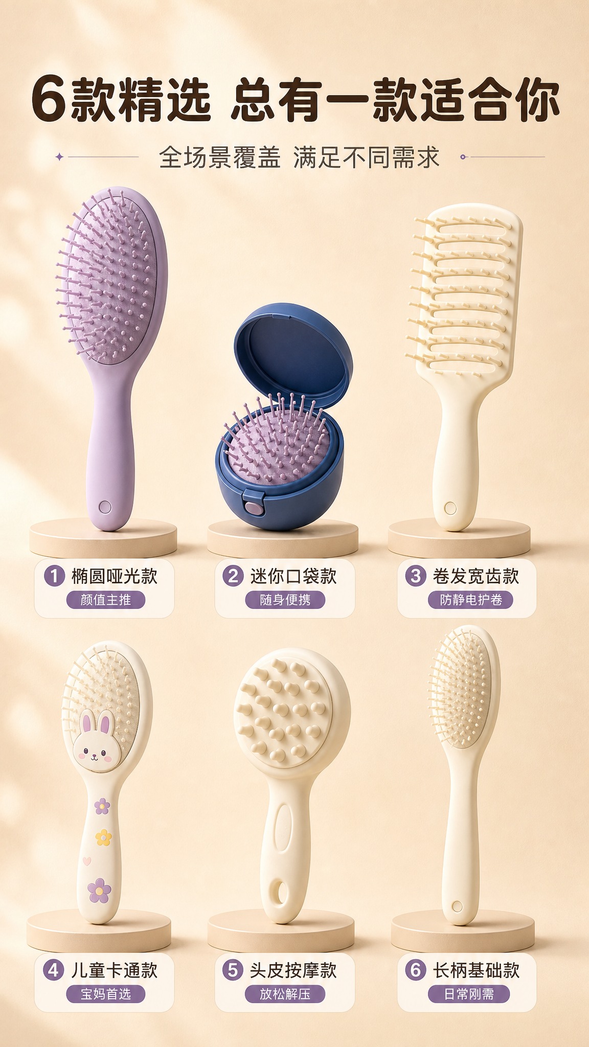 [商品] 使用【图1】奶白色椭圆长柄气囊梳作为基础款参考；在此… - 图片创意预览