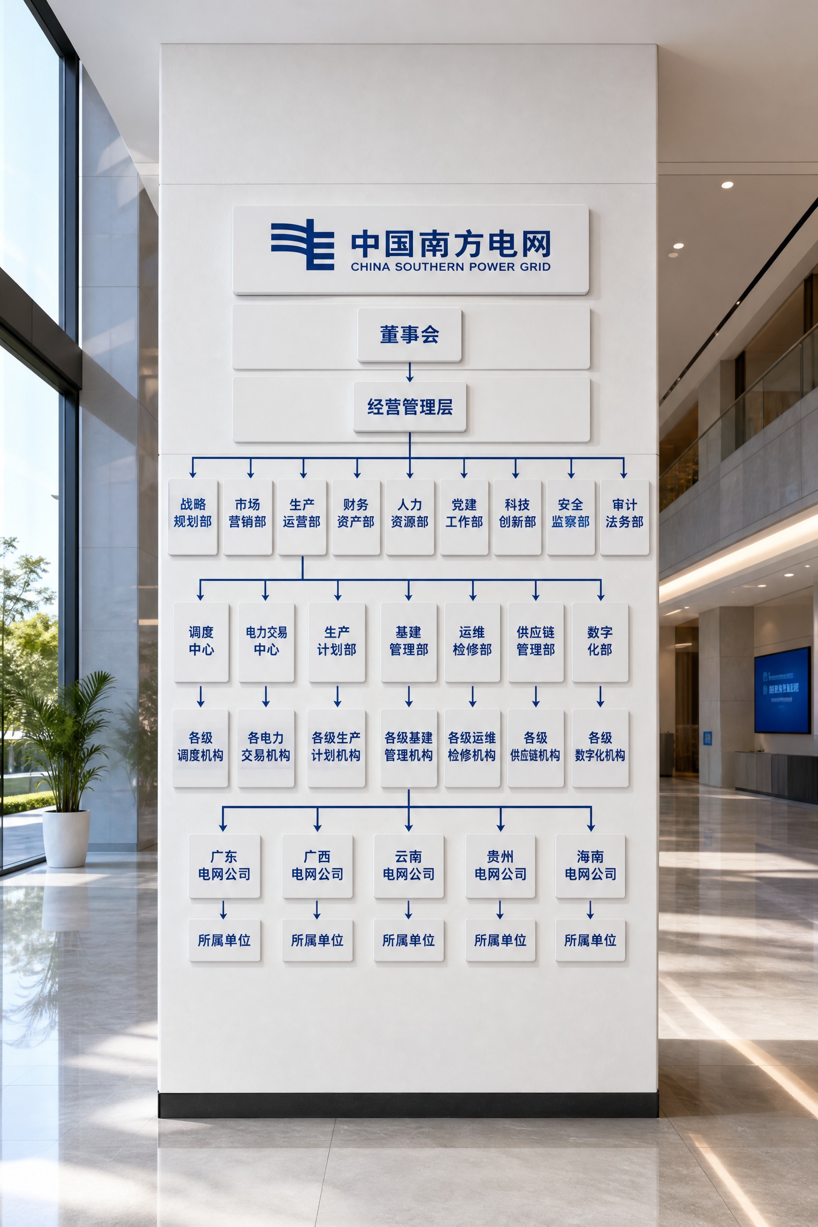 生成一张白色方形柱子上南方电网组织架构磁吸板展示效果图，画面比… - 图片创意预览
