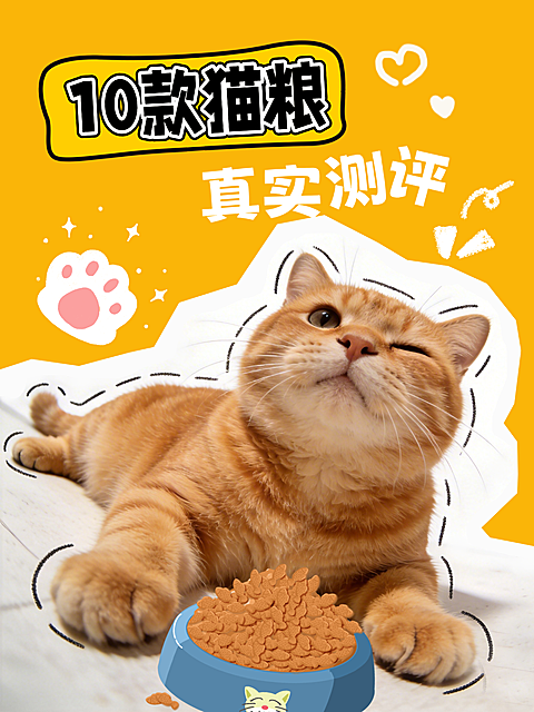 萌宠猫粮猫咪零食测评攻略卡通风格趣味感小红书封面