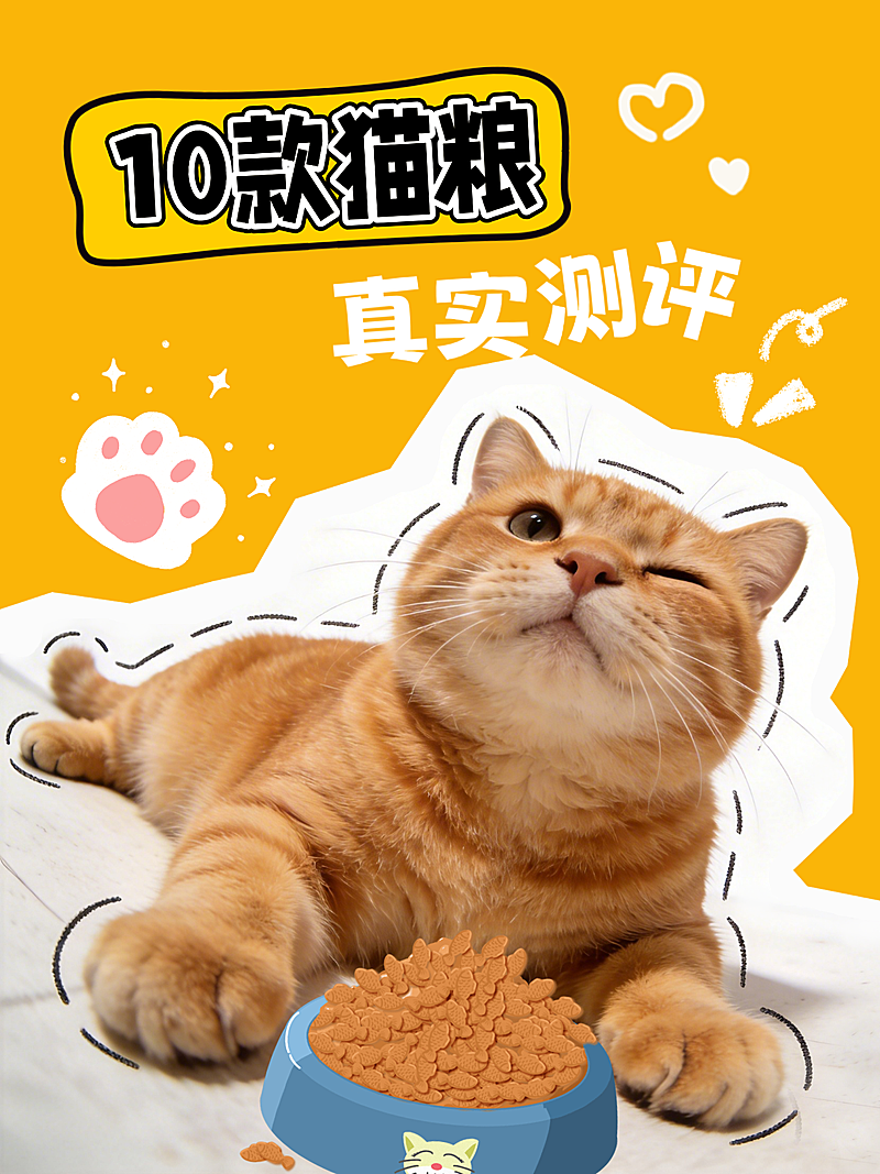 萌宠猫粮猫咪零食测评攻略卡通风格趣味感小红书封面