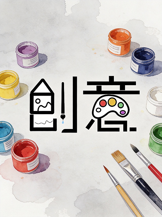 以图中的创意logo为主体，设计一个绘画主题的海报，内容丰富，包含绘画元素如颜料、画笔，艺术氛围浓厚，整体排版协调美观，突出创意绘画主题