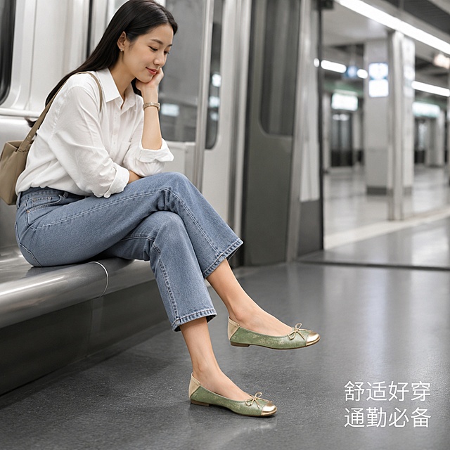 生成三张不同场景的电商主图，比例1:1，法式平底芭蕾单鞋新款 「图片1」