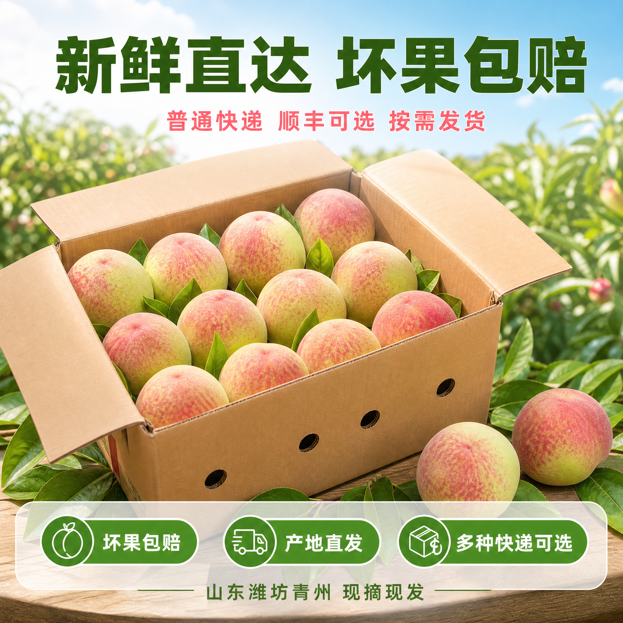 [主图-5] 青州蜜桃服务承诺与物流保障转化图。 [氛围风格]… - 图片创意预览
