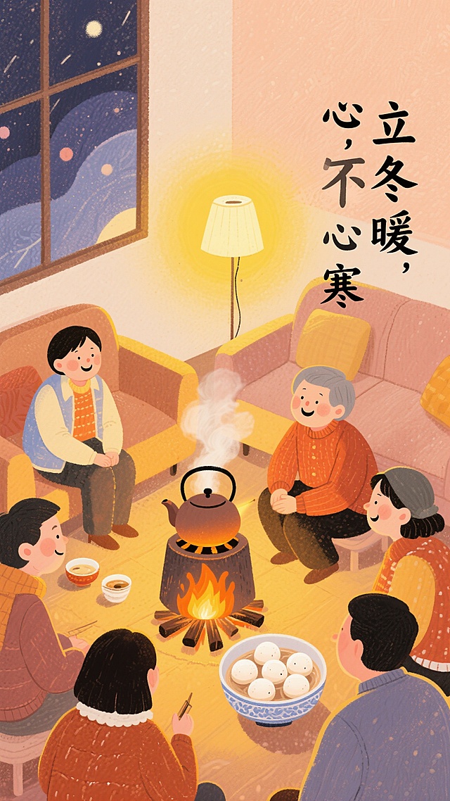 天气虽冷，但是家和谐家温暖，全家聚在一起聊着天，烤着火，吃着汤圆的氛围，心理暖暖的