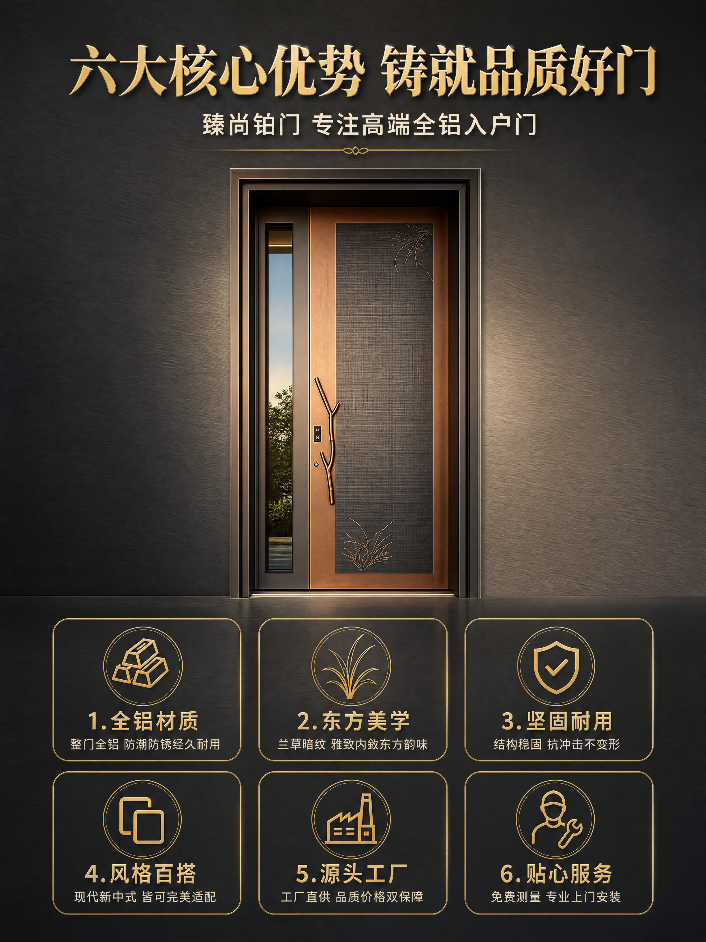 [商品] 使用【图1】清雅兰草花型全铝入户门；保留古铜金门框、… - 图片创意预览